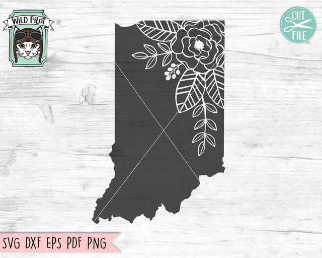 Indiana Silhouette Floral SVG Cut File SVG Wild Pilot 