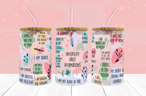 Infertility Daily Affirmations SVG 16 oz Libbey Glass Can SVG Freeling Design House 