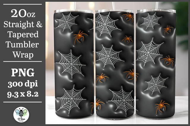 Inflated 3D Halloween Tumbler Wrap | Spiders and Spiderwebs Sublimation B Renee Design 