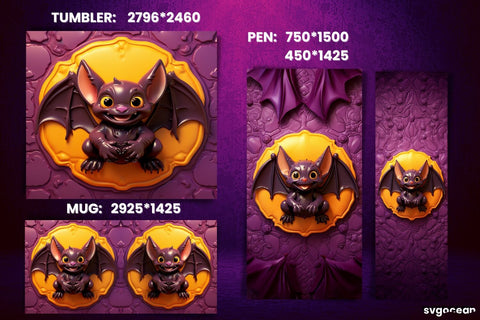 Inflated Bat Wrap Bundle | Tumbler | Mug | Pen Sublimation SvgOcean 