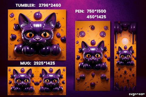 Inflated Black Cat Wrap Bundle | Tumbler | Mug | Pen Sublimation SvgOcean 