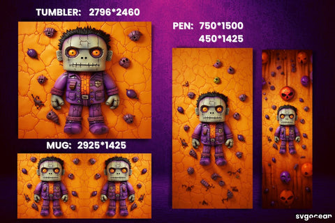 Inflated Frankenstein Wrap Bundle | Tumbler | Mug | Pen Sublimation SvgOcean 