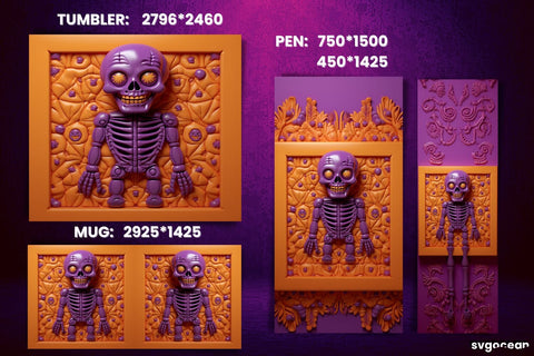 Inflated Skeleton Wrap Bundle | Tumbler | Mug | Pen Sublimation SvgOcean 