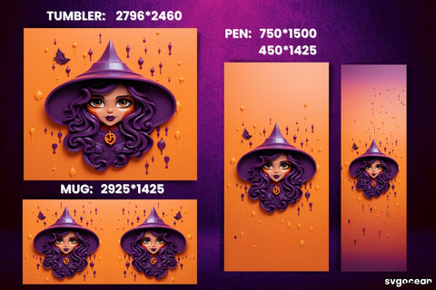 Inflated Witch Wrap Bundle | Tumbler | Mug | Pen Sublimation SvgOcean 