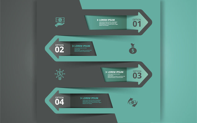Infographic arrow design elements. Business template with 4 options, steps, and parts. Can be used for diagrams, graphs, charts, reports, data visualization, web design. Colorful vector banner SVG naemmiah021 