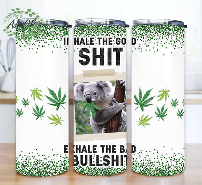 Inhale The Good Shit Exhale The Bullshit 20oz Skinny Tumbler Png, Funny Weed Marijuana Tumbler, Sloth Tumbler Wrap, Cute Sloth Tumbler Sublimation Design Sublimation AdriOP 
