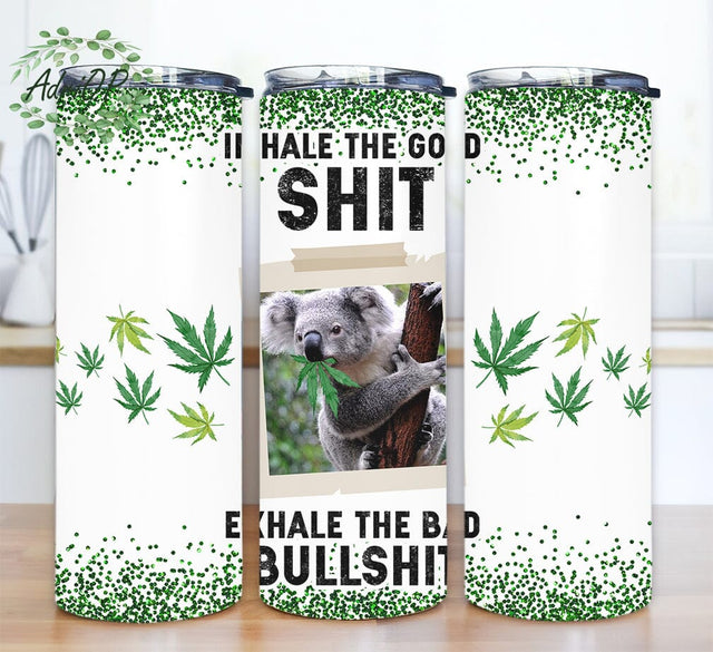 Inhale The Good Shit Exhale The Bullshit 20oz Skinny Tumbler Png, Funny Weed Marijuana Tumbler, Sloth Tumbler Wrap, Cute Sloth Tumbler Sublimation Design Sublimation AdriOP 