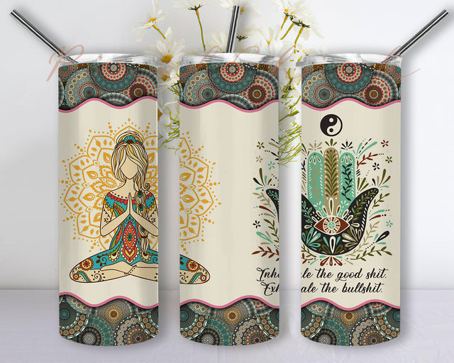 Inhale the Good Shit Exhale the Bullshit Yoga 20oz Skinny Tumbler Wrap, Yoga Tumbler PNG, Yoga Lover PNG, Gift For Yoga Lover Tumbler PNG Sublimation PixelChick 