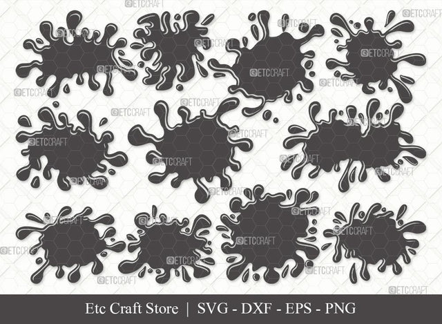 Ink Splatter Silhouette SVG Cut File | Slime Svg | Blood Splatter Svg | Paint Splatter Svg | Paint Spots Bundle | Eps | Dxf | Png SVG ETC Craft 