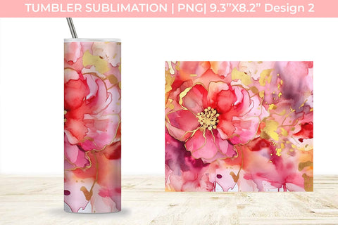 Ink Tumbler With Flowers and Gold Sublimation PNG Free For Commercial Use Sublimation Sintegra 