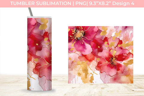 Ink Tumbler With Flowers and Gold Sublimation PNG Free For Commercial Use Sublimation Sintegra 