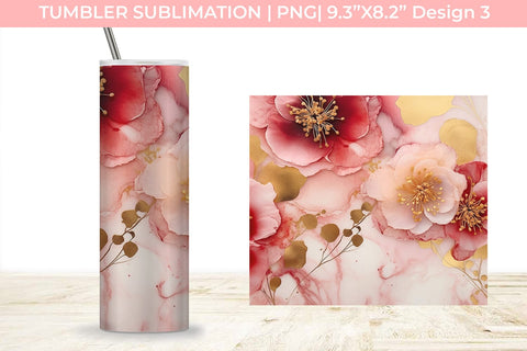 Ink Tumbler With Flowers and Gold Sublimation PNG Free For Commercial Use Sublimation Sintegra 
