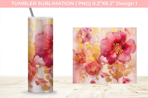 Ink Tumbler With Flowers and Gold Sublimation PNG Free For Commercial Use Sublimation Sintegra 