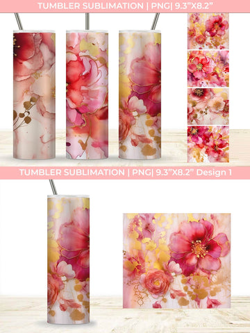 Ink Tumbler With Flowers and Gold Sublimation PNG Free For Commercial Use Sublimation Sintegra 