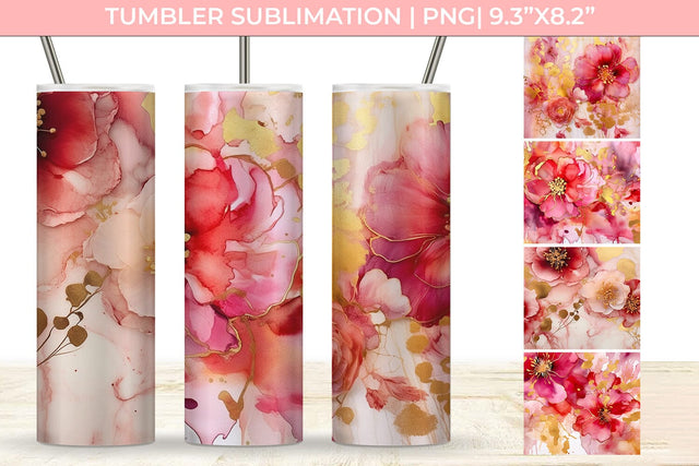 Ink Tumbler With Flowers and Gold Sublimation PNG Free For Commercial Use Sublimation Sintegra 