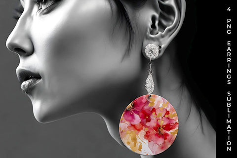 Ink With Flowers and Gold Round Earrings Free For Commercial Use Sublimation Sintegra 
