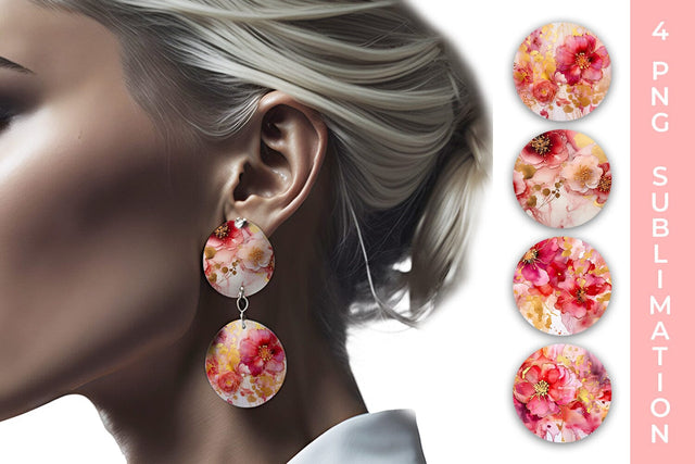 Ink With Flowers and Gold Round Earrings Free For Commercial Use Sublimation Sintegra 