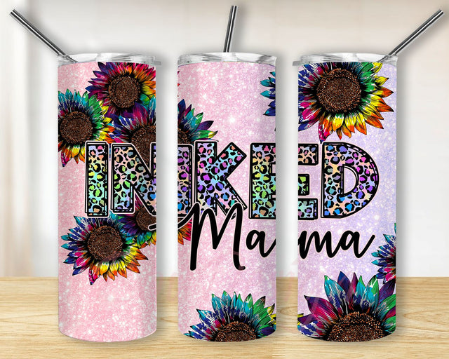 Inked Mama Sunflower PNG Wrap 20oz Skinny Sublimation Straight & Tapered Tumbler Design Download Sublimation BouDesign 