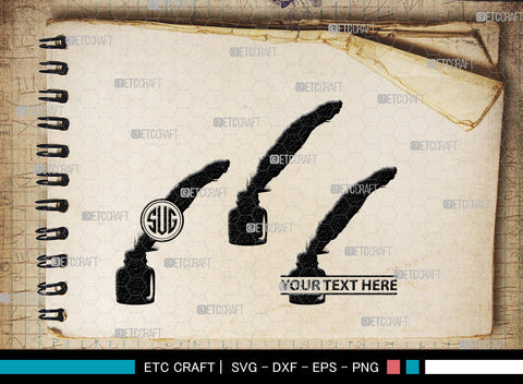 Inkwell Pen Monogram, Inkwell Pen Silhouette, Inkwell Pen SVG, Feather Pen Svg, Fountain Pen Svg, SB00005 SVG ETC Craft 