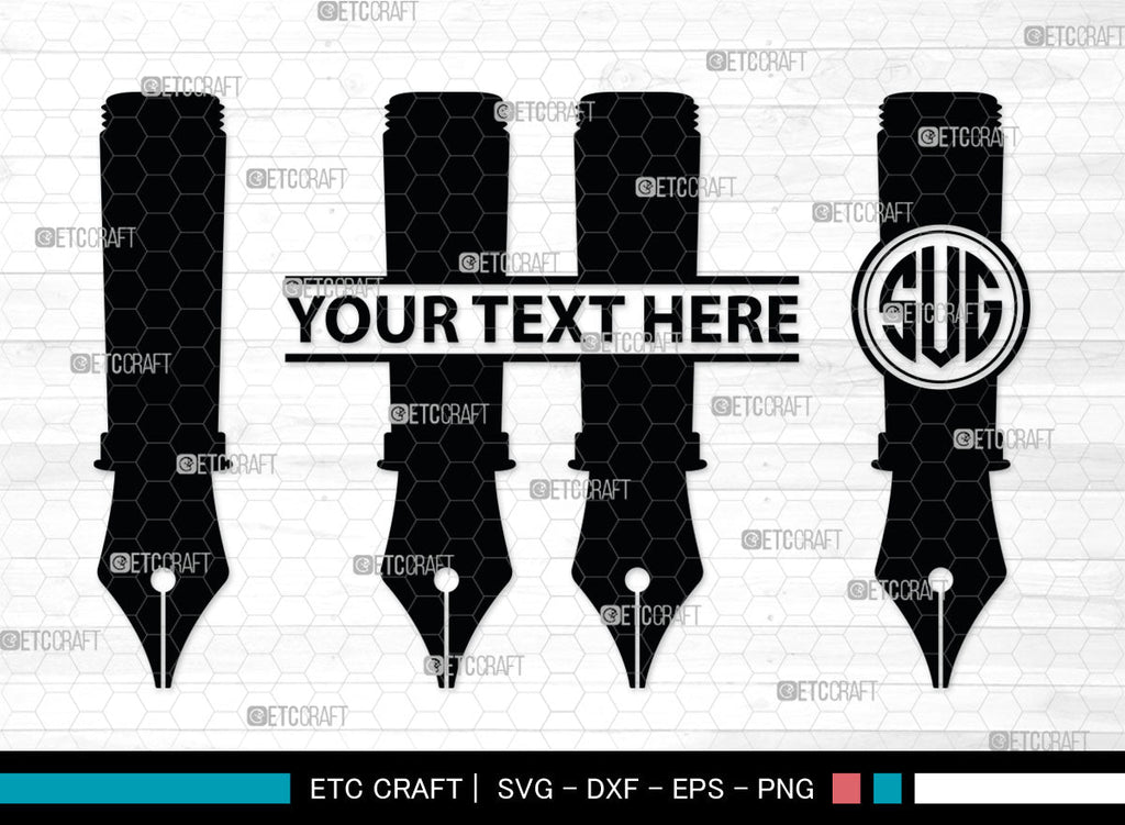 Inkwell Pen Monogram, Inkwell Pen Silhouette, Inkwell Pen SVG, Feather ...