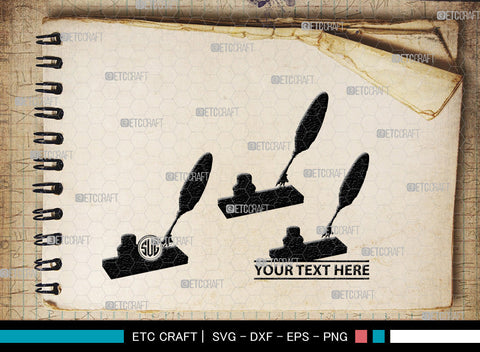 Inkwell Pen Monogram, Inkwell Pen Silhouette, Inkwell Pen SVG, Feather Pen Svg, Fountain Pen Svg, SB00005 SVG ETC Craft 