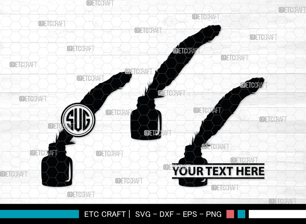 Inkwell Pen Monogram, Inkwell Pen Silhouette, Inkwell Pen SVG, Feather ...