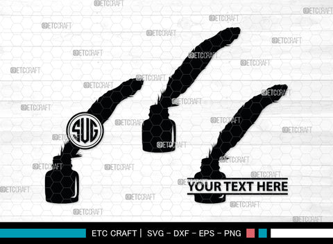 Inkwell Pen Monogram, Inkwell Pen Silhouette, Inkwell Pen SVG, Feather Pen Svg, Fountain Pen Svg, SB00005 SVG ETC Craft 