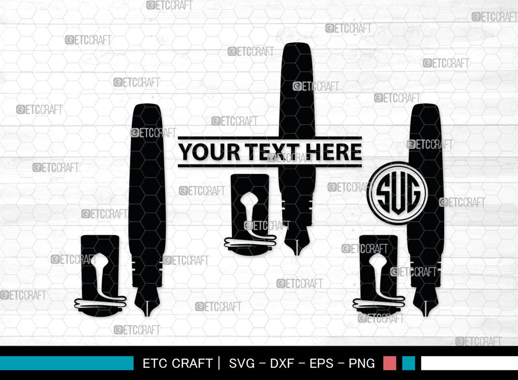 Inkwell Pen Monogram, Inkwell Pen Silhouette, Inkwell Pen SVG, Feather ...
