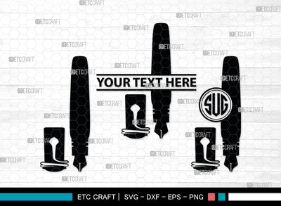 Inkwell Pen Monogram, Inkwell Pen Silhouette, Inkwell Pen SVG, Feather Pen Svg, Fountain Pen Svg, SB00005 SVG ETC Craft 
