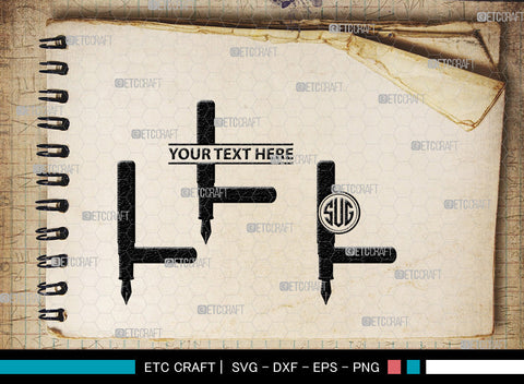 Inkwell Pen Monogram, Inkwell Pen Silhouette, Inkwell Pen SVG, Feather Pen Svg, Fountain Pen Svg, SB00005 SVG ETC Craft 