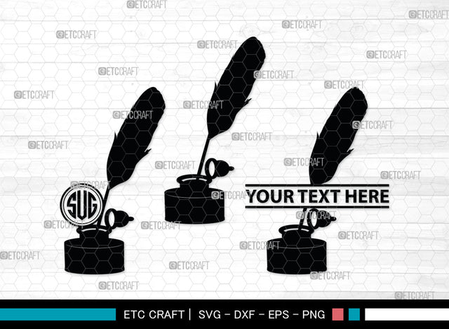 Inkwell Pen Monogram, Inkwell Pen Silhouette, Inkwell Pen SVG, Feather Pen Svg, Fountain Pen Svg, SB00005 SVG ETC Craft 