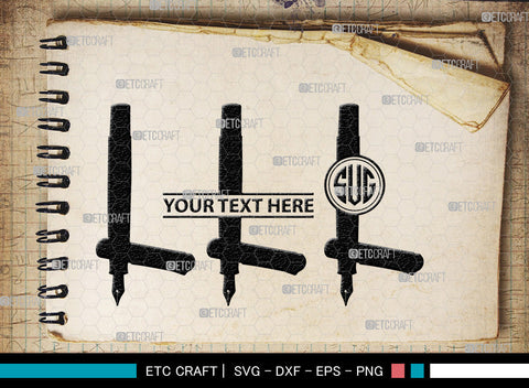 Inkwell Pen Monogram, Inkwell Pen Silhouette, Inkwell Pen SVG, Feather Pen Svg, Fountain Pen Svg, SB00005 SVG ETC Craft 