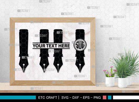 Inkwell Pen Monogram, Inkwell Pen Silhouette, Inkwell Pen SVG, Feather Pen Svg, Fountain Pen Svg, SB00005 SVG ETC Craft 