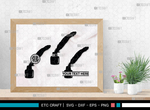 Inkwell Pen Monogram, Inkwell Pen Silhouette, Inkwell Pen SVG, Feather Pen Svg, Fountain Pen Svg, SB00005 SVG ETC Craft 