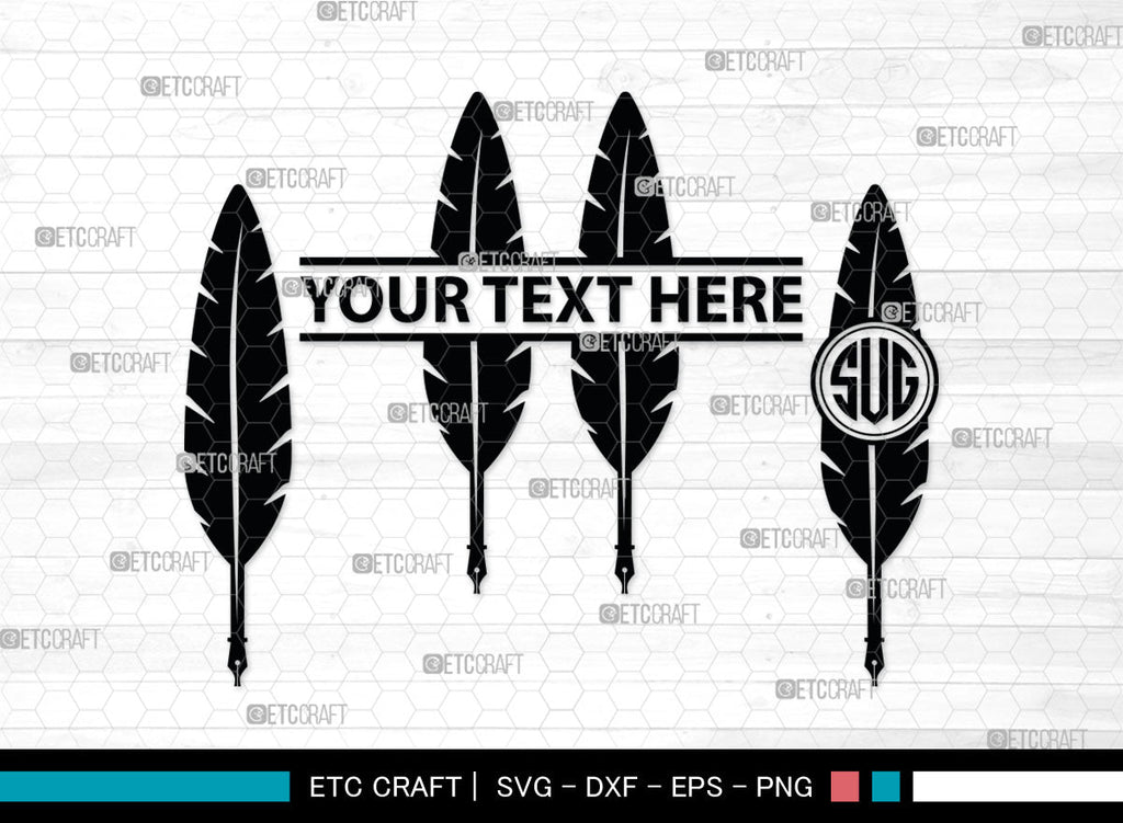 Inkwell Pen Monogram, Inkwell Pen Silhouette, Inkwell Pen SVG, Feather ...