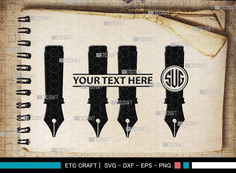 Inkwell Pen Monogram, Inkwell Pen Silhouette, Inkwell Pen SVG, Feather Pen Svg, Fountain Pen Svg, SB00005 SVG ETC Craft 