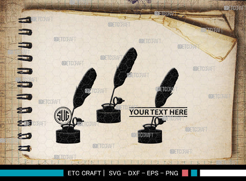 Inkwell Pen Monogram, Inkwell Pen Silhouette, Inkwell Pen SVG, Feather Pen Svg, Fountain Pen Svg, SB00005 SVG ETC Craft 