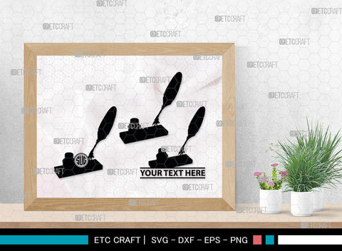 Inkwell Pen Monogram, Inkwell Pen Silhouette, Inkwell Pen SVG, Feather Pen Svg, Fountain Pen Svg, SB00005 SVG ETC Craft 