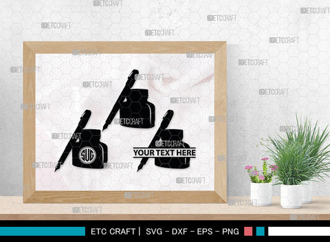 Inkwell Pen Monogram, Inkwell Pen Silhouette, Inkwell Pen SVG, Feather Pen Svg, Fountain Pen Svg, SB00005 SVG ETC Craft 