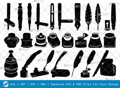 Inkwell Pen SVG Cut Files | Inkwell Pen Silhouette | Feather Pen Svg | Fountain Pen Svg | Inkwell Pen Bundle SVG ETC Craft 