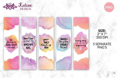 Inspirational Bookmarks, Motivational Quotes, Watercolor Bookmarks, Printable Bookmark, Bookmark Design, Pdf Bookmark, Bookmark Set, Diy Bookmarks, Bookmark Sublimation Digital bookmarks, PNG file SVG KatineDesign 