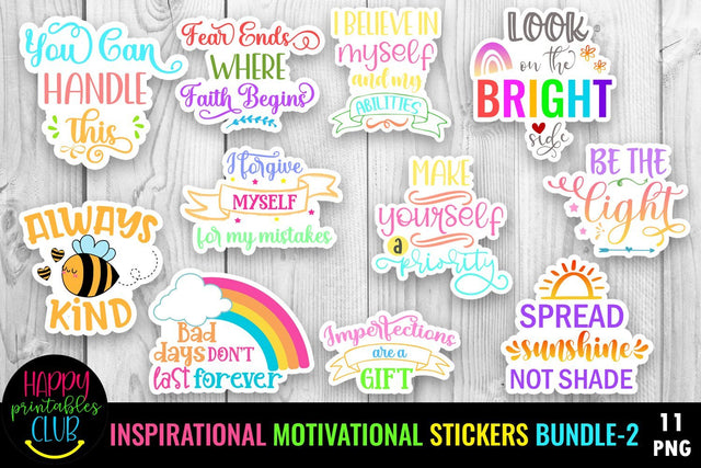 Inspirational-Motivational - Positivity Stickers Bundle 2 SVG Happy Printables Club 