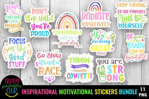 Inspirational-Motivational - Positivity Stickers Bundle SVG Happy Printables Club 