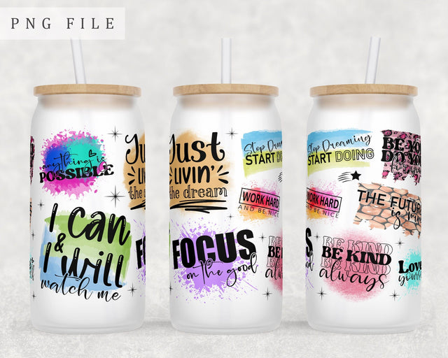 Inspirational Quotes Libbey Glass Can Wrap, 16 Oz Glass Can Sublimation Design, Motivational Quotes Glass Can PNG File Sublimation HappyDesignStudio 