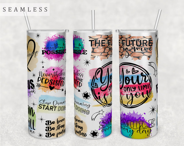 Inspirational Quotes Tumbler Wrap, 20 Oz Skinny Tumbler Inspirational Design For Sublimation, Seamless Tumbler PNG Sublimation HappyDesignStudio 