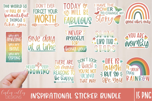 Inspirational Sticker Bundle-Set of 15 PNG Stickers Sublimation Linden Valley Designs 