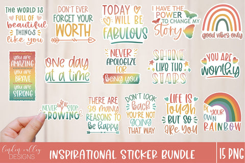 Inspirational Sticker Bundle-Set of 15 PNG Stickers Sublimation Linden Valley Designs 