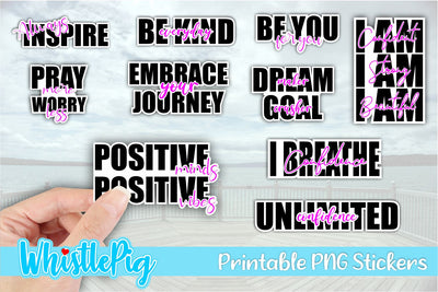 Inspirational Stickers Inspirational Printable Stickers Print and Cut Sticker Inspirational Quotes Confidence Quotes Stickers Printable Set Sublimation Whistlepig Designs 