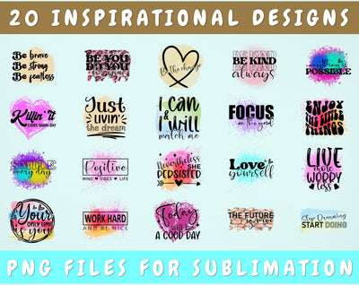 Inspirational Sublimation Designs Bundle, 20 Designs, Inspirational PNG Files For Sublimation, Motivational Sublimation Files Sublimation HappyDesignStudio 