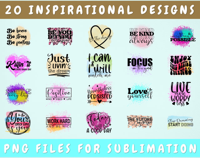 Inspirational Sublimation Designs Bundle, 20 Designs, Inspirational PNG Files For Sublimation, Motivational Sublimation Files Sublimation HappyDesignStudio 